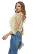 Bluza dama eleganta galbena din dantela premium cu jabou si maiou picture - 3