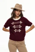 Bluza dama premium din tricot pufos bordo cu brandemburguri aurii si nasturi metalici picture - 1