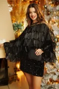 Bluza dama sofisticata neagra din organza cu volane suprapuse picture - 2