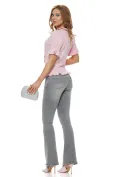Bluza dama tricotata roz premium cu volane romantice si nasturi in ton picture - 3