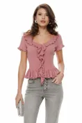 Bluza eleganta din tricot premium roz cu volane delicate picture - 1