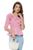 Bluză Fofy roz eleganta cu peplum si funda inserata picture - 1