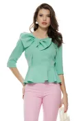 Bluză Fofy verde menta eleganta cu peplum si funda inserata picture - 1