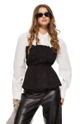 Camasa dama alba eleganta din bumbac premium cu corset in pliuri cu strasuri picture - 1