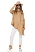 Camasa dama bej premium din bumbac cu croi modern asimetric picture - 1