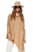 Camasa dama bej premium din bumbac cu croi modern asimetric picture - 2