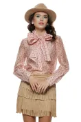 Camasa dama eleganta cristal rose din organza de tencel cu buline si funda maxi innodata picture - 1
