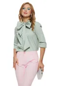 Camasa dama eleganta vernil pistachio butterfly din bumbac usor elastic cu esarfa innodata picture - 1