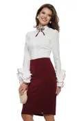 Camasa dama Fofy alba premium cu maneci elaborate conturate cu surje bordo picture - 2