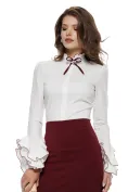 Camasa dama Fofy alba premium cu maneci elaborate conturate cu surje bordo picture - 1