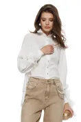 Camasa dama Fofy alba premium din bumbac cu dantela si funda organza picture - 3