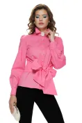 Camasa dama office Fofy din bumbac roz cu  funda supradimensionata in talie brosa decorativa la guler picture - 1