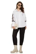 Camasa dama premium alba din bumbac 100% cu gaitane militare maro picture - 1