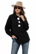 Camasa dama premium din bumbac negru cu accesorii maxi sidefate picture - 1