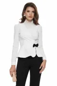 Camasa Fofy dama alba decoltata cu volane plisate si funda detasabila neagra picture - 2
