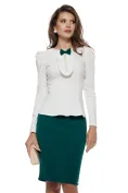 Camasa premium Fofy dama alba cu jabou cu perle si funda detasabila verde picture - 1