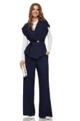 Compleu dama bleumarin cu pantalon drept si si vesta petrecuta picture - 1