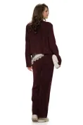 Compleu dama casual bordo din tesatura premium catifelata tunica cu nasturi metalici si pantalon drept picture - 3