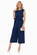 Compleu dama casual din bumbac 100% bleumarin cu buline pantalon cu centura si bluza cu nod stilizat picture - 1
