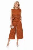 Compleu dama casual din bumbac 100% teracota cu buline pantalon cu centura si bluza cu nod stilizat picture - 1