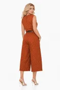 Compleu dama casual din bumbac 100% teracota cu buline pantalon cu centura si bluza cu nod stilizat picture - 3