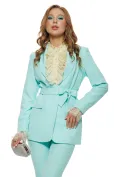 Compleu dama elegant aqua sacou cu revere si cordon pantalon conic picture - 2