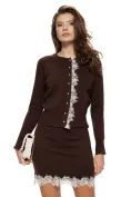Compleu dama elegant maro premium fusta  si jacheta cu insertii de dantela si nasturi perla picture - 2