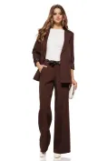Compleu dama elegant maro sacou si pantalon detalii cu buline picture - 1
