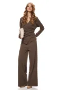 Compleu dama elegant moccacinno din tricot premium pufos cu accesoriu metalic decorativ picture - 2