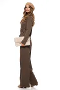 Compleu dama elegant moccacinno din tricot premium pufos cu accesoriu metalic decorativ picture - 3
