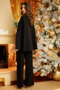 Compleu dama elegant negru din tricot premium jacheta tip capa cu capse nasturi aurii curea si pantaloni picture - 3