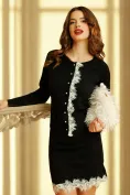 Compleu dama elegant negru premium fusta  si jacheta cu insertii de dantela si nasturi perla picture - 1
