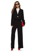 Compleu dama elegant negru sacou scurt cu revere si pantalon palazzo picture - 1