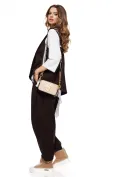 Compleu dama premium maro cu croi modern asimetric vesta si pantaloni din bumbac picture - 2