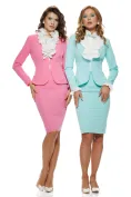 Compleu elegant dama Fofy cu dungi turquoise fine sacou cambrat si fusta conica picture - 3