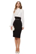 Fusta Fofy eleganta conica neagra cu talie inalta si aplicatie aurie cu strassuri picture - 1