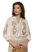 Ie dama premium din rayon cu broderie florala bej si guler tunica picture - 1