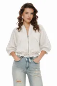 Jacheta bomber din in alba supersoft cu snur de cambrare si fermoar metalic picture - 1