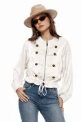 Jacheta dama bomber din satin alb supersoft brademburguri si nasturi militar picture - 3
