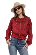 Jacheta dama bomber din satin bordo supersoft brademburguri si nasturi militar picture - 1