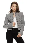 Jacheta dama din denim premium gri cu aplicatii militare picture - 1