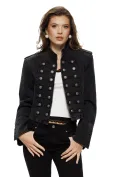 Jacheta dama din denim premium negru cu aplicatii militare picture - 1