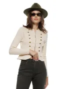 Jacheta dama din tricot premium bej cu peplum si nasturi antique picture - 1
