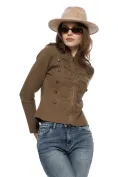 Jacheta dama eleganta din tricot premium army cu brandemburguri si nasturi metalici picture - 1