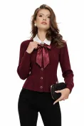 Jacheta dama premium bordo din tricot structurat cu guler alb si funda satinata detasabila picture - 1