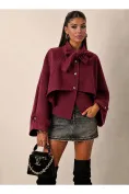 Jacheta dama premium din stofa bordo cu maneca fluture si funda innodata picture - 1