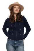 Jacheta dama premium din tricot bleumarin cu aplicatii militare picture - 1