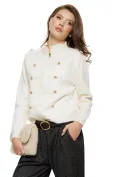 Jacheta dama premium din tricot crem cu aplicatii militare picture - 1