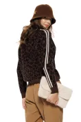 Jacheta dama premium din tricot maro animal print cu brandemburguri crem picture - 3