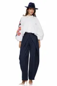 Pantalon damă bleumarin cu dungi fine croi Crossover Balloon picture - 1